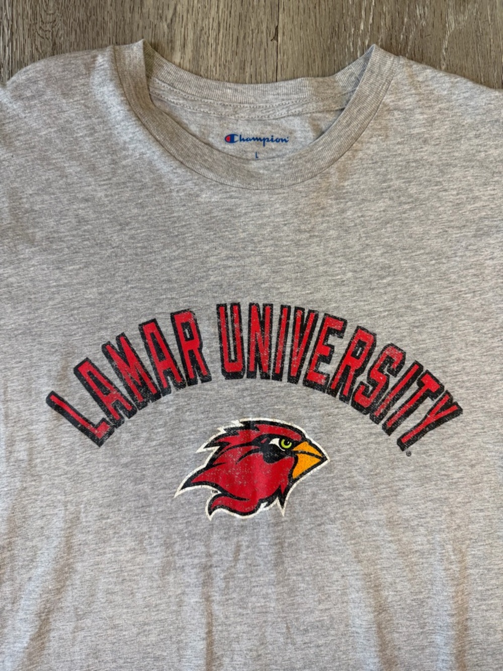 Champion Gray Lamar University Tee with Red Cardinal Logo - Picture 3 of 6